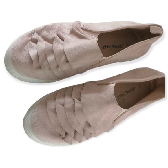 Faux Suede Ruffled Sneaker Loafer Shoes Women  pink 10 - Picture 3 of 4
